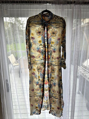 Floral Maxi Dress in Tan & Blue
